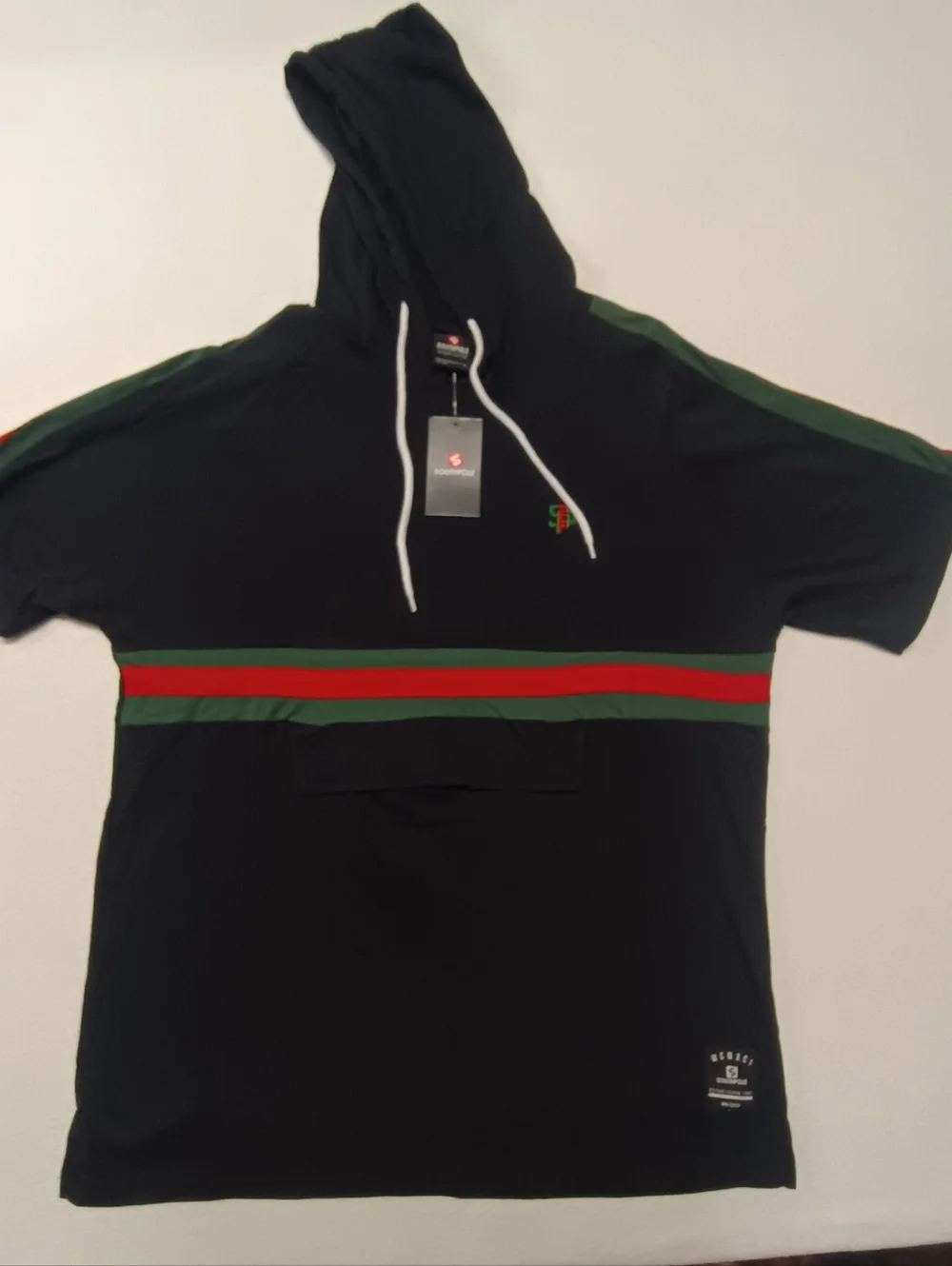 South Pole Men's Size L  Hooded Tee with Green & Red Stripe - Somboror